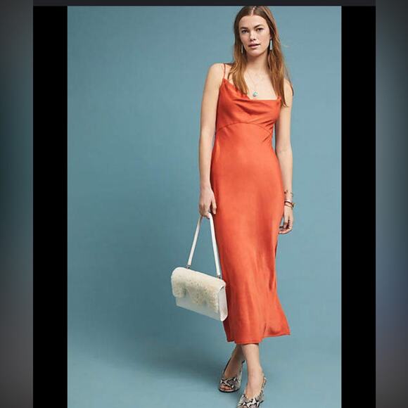 Anthropologie Burnt Orange Satin Slip Dress XS - Picture 1 of 11